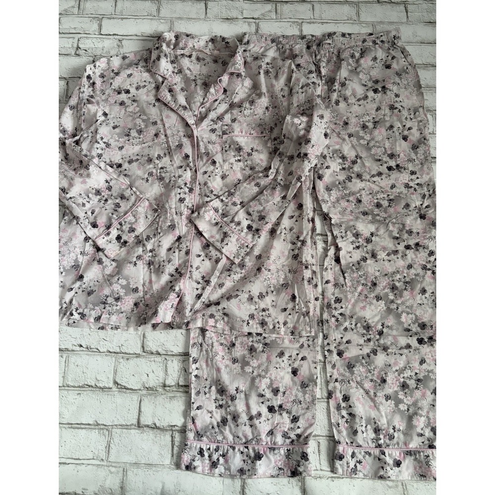 Victoria's Secret PJ Set Long‎ Sleeve & Pant - M Tall Pink Gray Floral